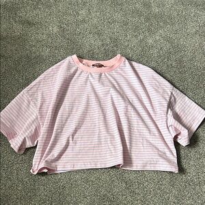 Women's light Pink and blue Striped Short Sleeve Tee